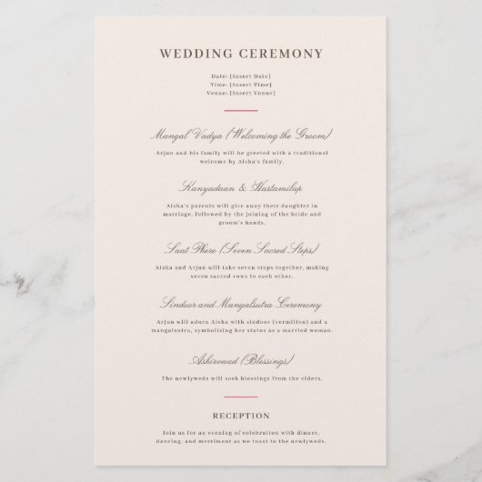 メハモダンディ伝統的インディアン結婚式 プログラム (裏面)