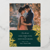 メハモダンディ結婚式の日付を保存 箔招待状 (正面)