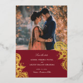 メハモダンディ結婚式の日付を保存 箔招待状 (正面)