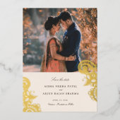 メハモダンディ結婚式の日付を保存 箔招待状 (正面)