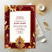 メハンディ式非対称ゴールデンインディアン結婚ズ 招待状