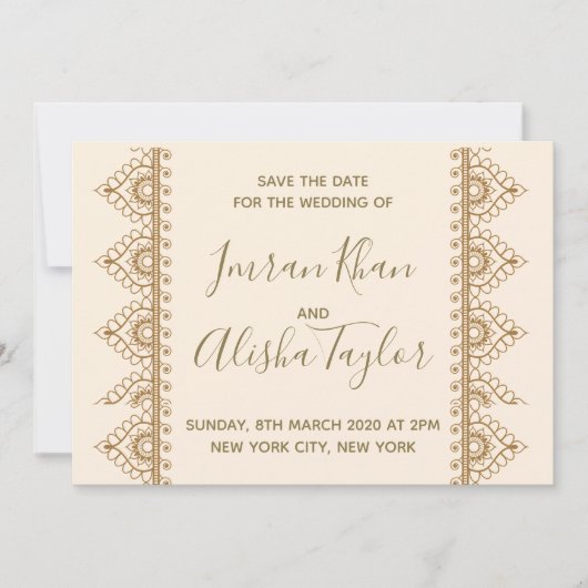 メフェンディインディアンウェディング日付を保存するハムザヘナ セーブザデート (正面)