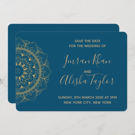 メフェンディインディアンウェディング日付を保存するハムザヘナ セーブザデート (正面/裏面)