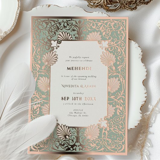 メフェンディセレモニーバラゴールドフォイル結婚アクセント 箔招待状