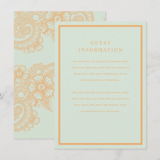 メヘンディー結婚式の挿入カード エンクロージャーカード (正面/裏面)