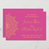 メヘンディ インドの結婚式 保存日付 ハムサ ヘンナ セーブザデート (正面/裏面)