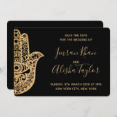 メヘンディ インドの結婚式 保存日付 ハムサ ヘンナ セーブザデート (正面/裏面)