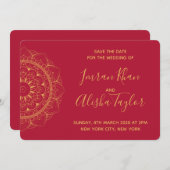 メヘンディ インドの結婚式 保存日付 ハムサ ヘンナ セーブザデート (正面/裏面)