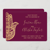 メヘンディ インドの結婚式 保存日付 ハムサ ヘンナ セーブザデート (正面/裏面)