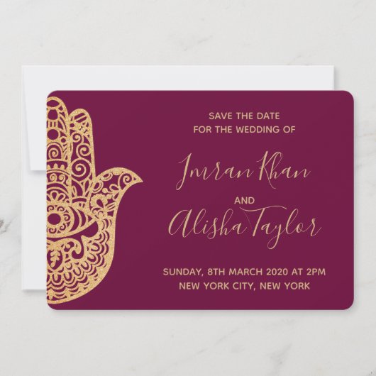 メヘンディ インドの結婚式 保存日付 ハムサ ヘンナ セーブザデート (正面)