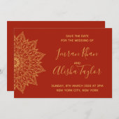 メヘンディ インドの結婚式 Save the date ハムサ ヘンナ セーブザデート (正面/裏面)