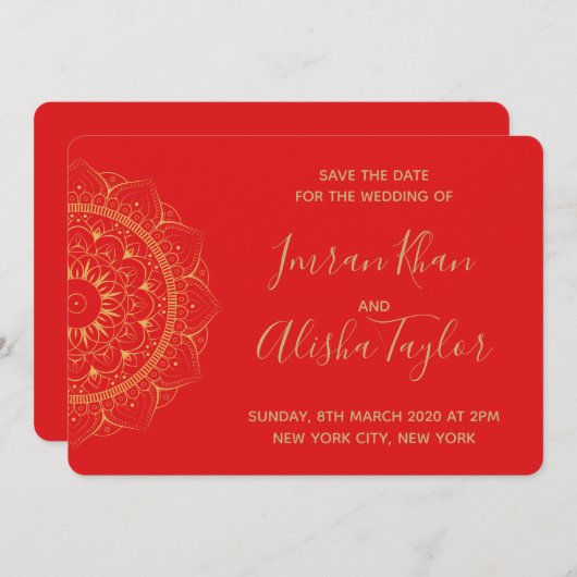 メヘンディ インドの結婚式 Save the date ハムサ ヘンナ セーブザデート (正面/裏面)