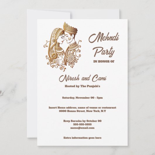 メヘンディ ヘンナ 花嫁 新郎 夫婦 プレーン 招待状 (正面)
