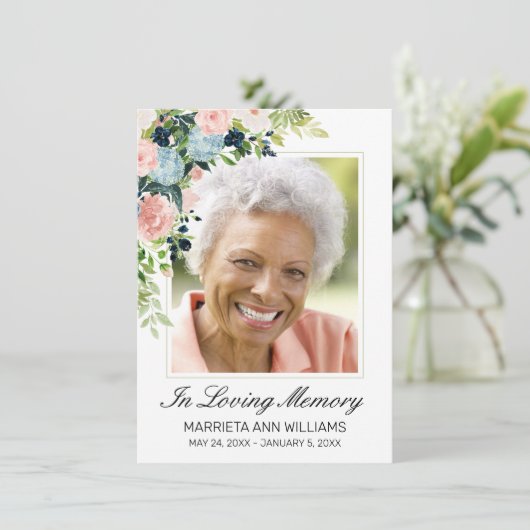 メムアルエレガントブルーのピンクのローズフローラ写真 サンキューカード (スタンド正面)