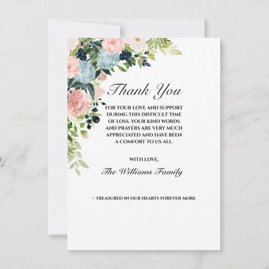 メムアルエレガントブルーのピンクのローズフローラ写真 サンキューカード (裏面)