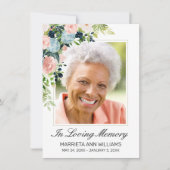 メムアルエレガントブルーのピンクのローズフローラ写真 サンキューカード (正面)