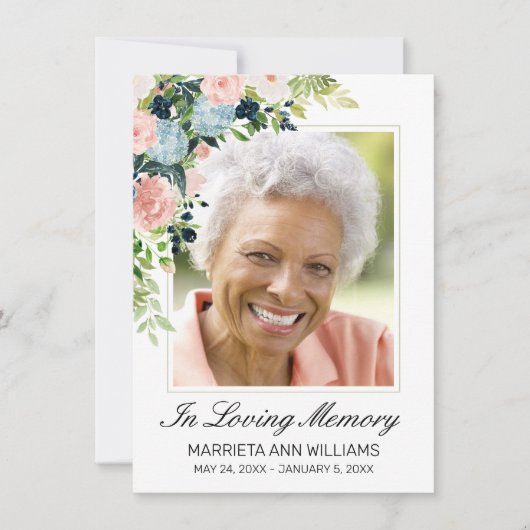 メムアルエレガントブルーのピンクのローズフローラ写真 サンキューカード (正面)