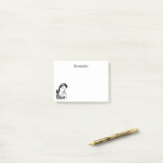 メモをするレトロの女性は言葉遣いをカスタム設計します ポストイット (デスク上)