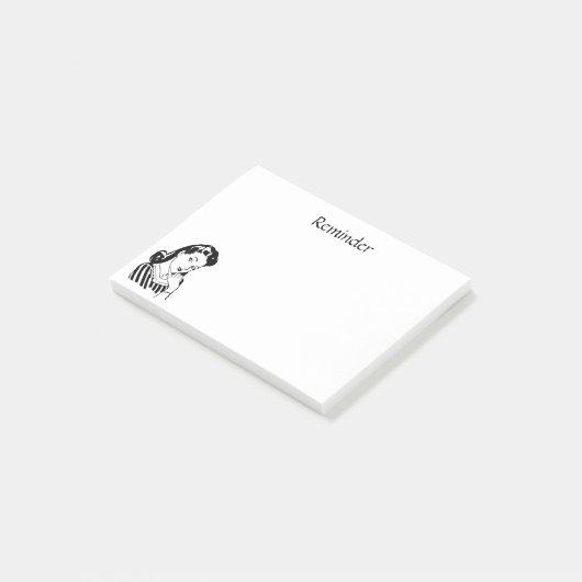 メモをするレトロの女性は言葉遣いをカスタム設計します ポストイット (アングル)