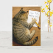 メモを書くトラ猫 あなたを想って カード (黄色い花)