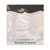 メモパーソナライズされた帳カウボーイブーツバーンウッド素朴 ノートパッド (正面)