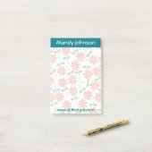 メモパーソナライズされた帳ティール（緑がかった色）縁ど色あせ赤い花 ポストイット (デスク上)