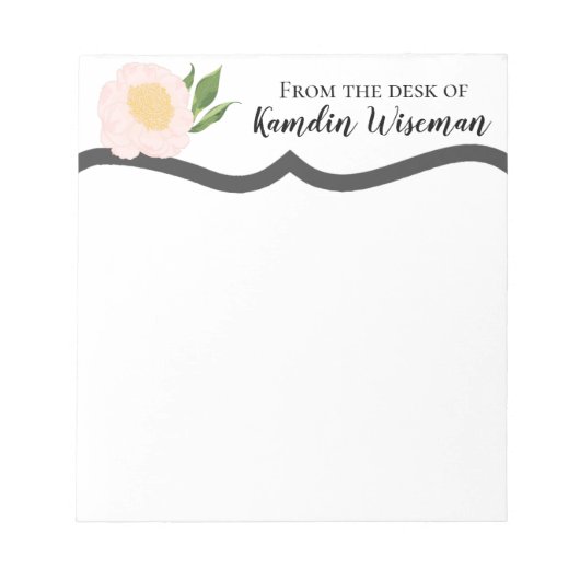 メモパーソナライズされた帳ベビーピンクコスモスオンホワイト ノートパッド (正面)