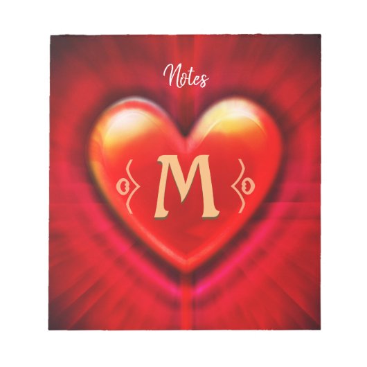 メモパーソナライズされた帳モノグラムハートデザイン ノートパッド (正面)