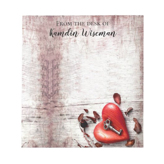 メモパーソナライズされた帳Country Wood鍵からハート ノートパッド (正面)