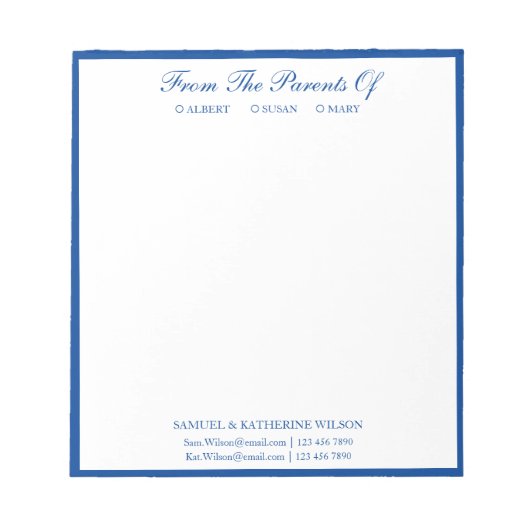 メモモダン帳の親からのネイビーブルー ノートパッド (正面)