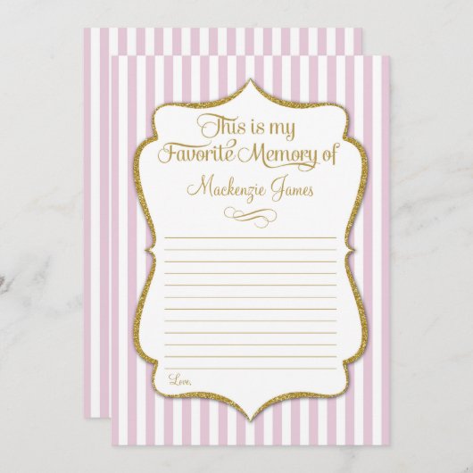 メモリお気に入りのカード誕生日メモリーピンク金ゴールド (正面/裏面)