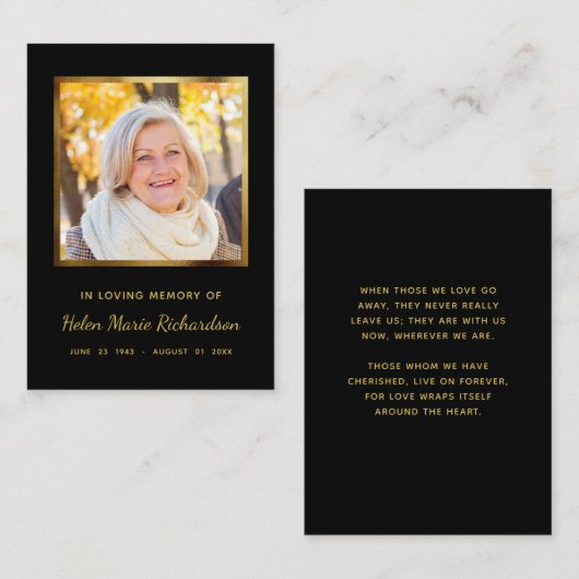 メモリアムウェイクカードに黒い追悼式 名刺 (正面/裏面)