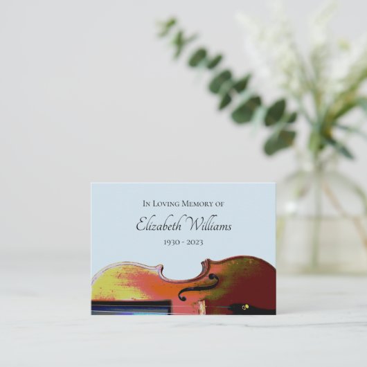 メモリアム葬儀でミュージカルヴァイオリンブルー エンクロージャーカード (スタンド正面)