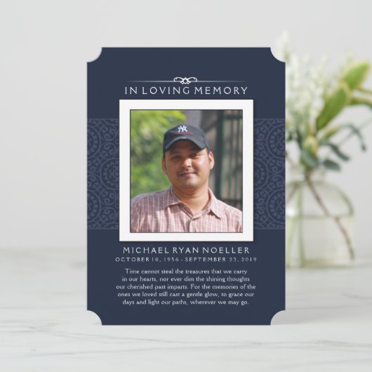 メモリアルありがとう深いブルー写真おそらく詩 招待状 (スタンド正面)