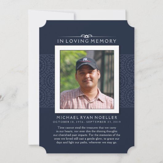 メモリアルありがとう深いブルー写真おそらく詩 招待状 (正面)