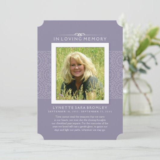 メモリアルありがとう薄紫紫の写真 案内状 (スタンド正面)