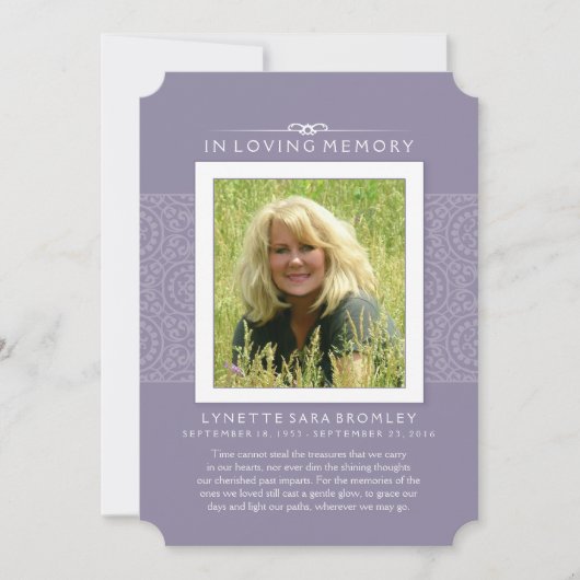 メモリアルありがとう薄紫紫の写真 案内状 (正面)