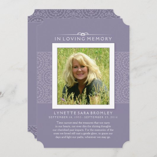 メモリアルありがとう薄紫紫の写真 案内状 (正面/裏面)