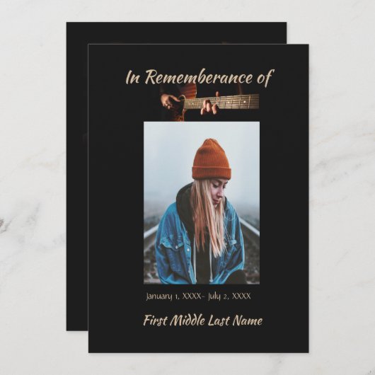 メモリアルお祝いのライフ招待状ミュージックギター 招待状 (正面/裏面)
