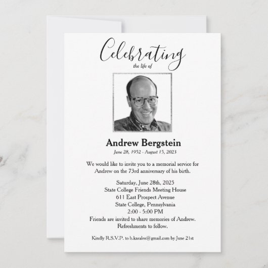 メモリアルお祝い縁どシルバー写真 招待状 (正面)