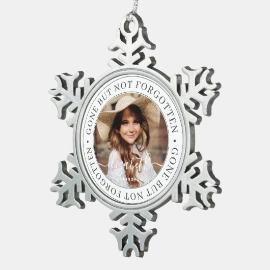 メモリアルは消えた忘れがシックな写真でエレガントはない スノーフレークピューターオーナメント (右)