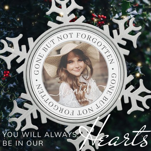 メモリアルは消えた忘れがシックな写真でエレガントはない スノーフレークピューターオーナメント