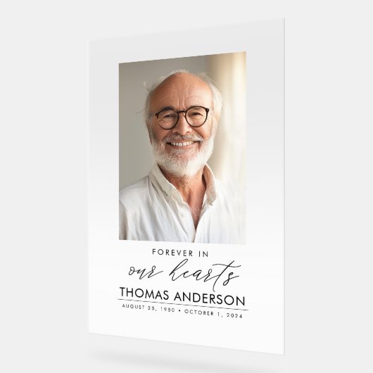 メモリアルまたは葬儀写真トリビュート白い色あせ アクリルサイン (傾斜)