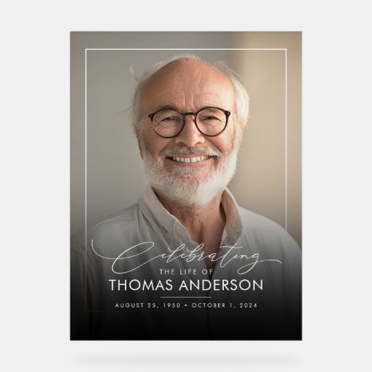 メモリアルまたは葬儀写真トリビュート黒い色あせ アクリルサイン (正面)