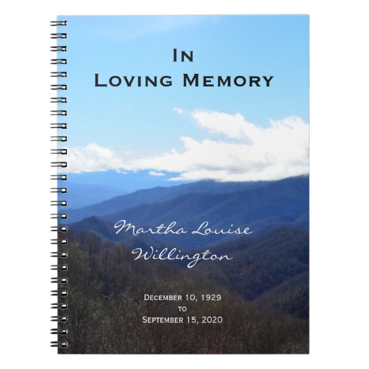 メモリアルまたは葬式ゲストブックノートマウンテン ノートブック (正面)