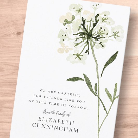 メモリアルウォーターカラーフラワーボタニカルシエレガントック サンキューカード