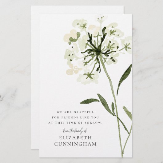 メモリアルウォーターカラーフラワーボタニカルシエレガントック 便箋 (正面/裏面)