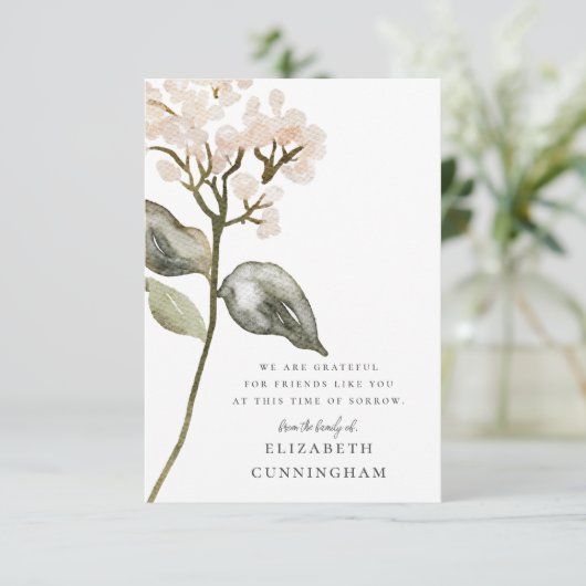 メモリアルウォーターカラーボタニカルフローラエレガントシック サンキューカード (スタンド正面)