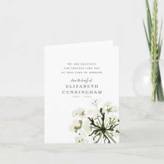 メモリアルウォーターカラーボタニカルフローラエレガントシック サンキューカード (正面)