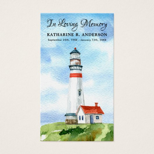 メモリアルウォーターカラーライトハウス葬儀祈りの言葉カード (正面)